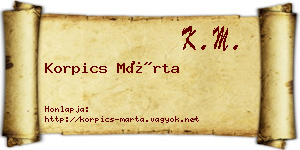 Korpics Márta névjegykártya
